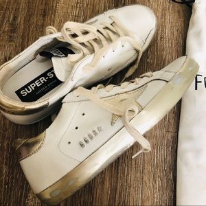 Golden Goose Super-Star Womens 37 gold and white with stud lettering